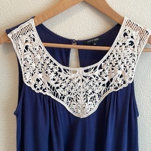 Papermoon tank with crochet lace detail | navy blue | size medium